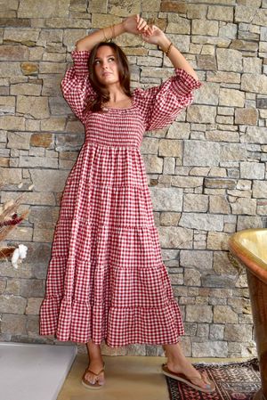 Nonni Gingham Darling Dress Sangria